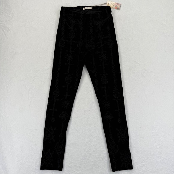 Johnny Was Los Angeles Althea Velvet Leggings XS Embroidered Black New - Picture 1 of 11